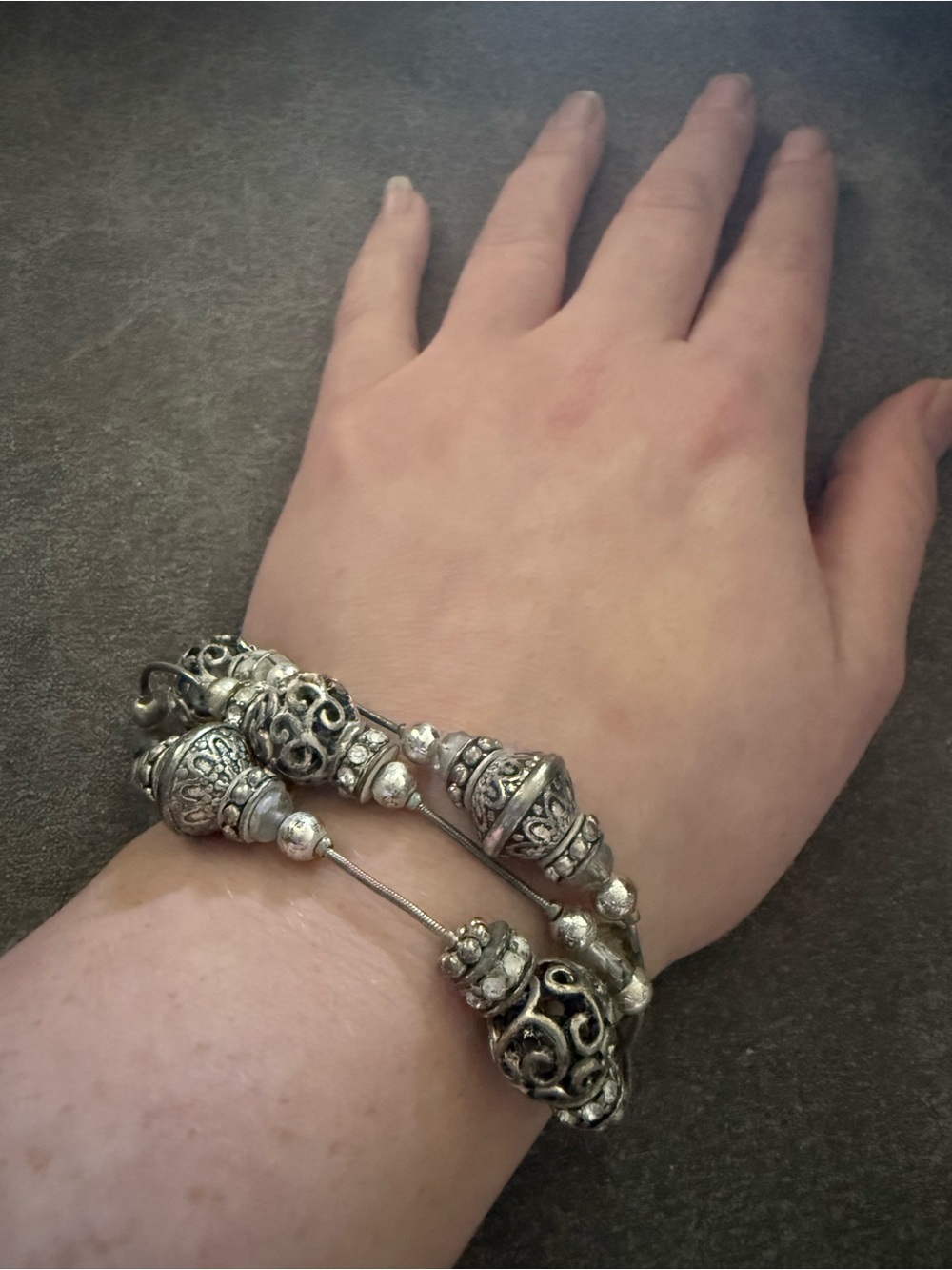 Sterling-Style Silver Filigree Bead Bracelet - Silver